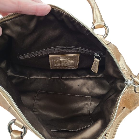 COACH ASHLEY PERFORATED METALLIC CHAMPAGNE LEATHER SATCHEL PURSE EUC - Picture 7 of 10
